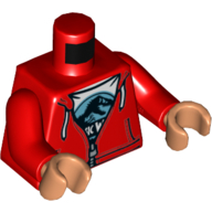 Torso Sweater, Zipper, White Shirt with Jurassic World Logo Print, Red Arms, Nougat Hands Rot