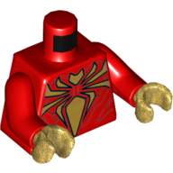 Torso Bodysuit, Gold Spider Print, Red Arms, Pearl Gold Hands Red