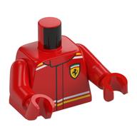 Torso, Racing Suit, White/Yellow Stripes, Ferrari Logo print, Red Arms and Hands Rot
