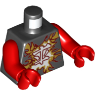 Torso Gold and White Energy with Asian Character Print, Red Arms and Hands Schwarz