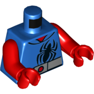 Torso Hoodie, Black Spider Logo, Silver Belt with Red Button Print (Spider-Man), Red Arms and Hands Blau