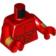 Torso Bare Chest, Muscles print, Red Arms and Hands with Gold Bands Print Red