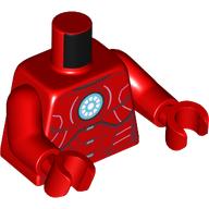 Torso, Iron Man Armor, White/Black Lines, White/Bright Light Blue Round arc Reactor print, Red Arms and Hands Red