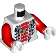 Torso Snake with Five Tooth Necklace with Expanded Red and Black Scales Print, Red Arms, White Hands White