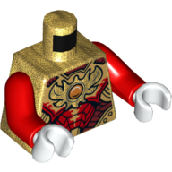 Torso Armor, Red, Dark Red, and Gold Plates with Orange Jewel 'Chi' Print, Red Arms, White Hands Pearl Gold