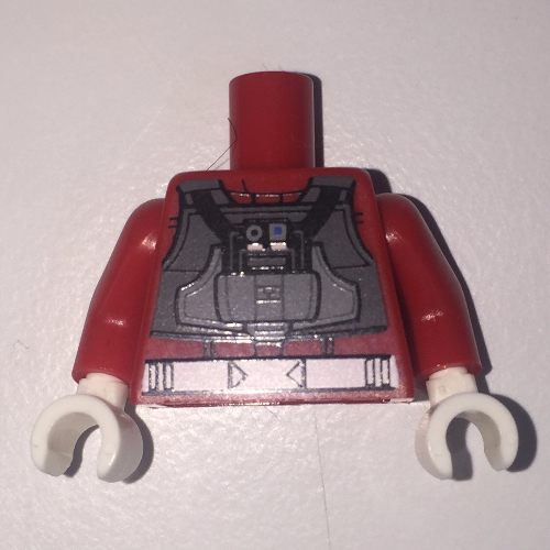 Torso Flight Suit with Dark Bluish Gray Vest and White Belt and Black Panel Print (Rebel A-wing Pilot), Red Arms, White Hands Red
