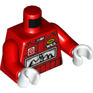 Torso Racing Jacket, with Orange Circle Logo, Red and White Logo, 'WXD', White Mountain Range Logo Print, Red Arms, White Hands Red