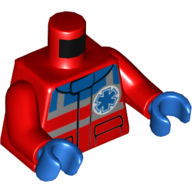 Torso Jacket with Blue Collar and Shoulder, Silver Reflective Stripes, and Star of Life Logo Print, Red Arms, Blue Hands Red