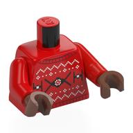 Torso, Christmas Sweater, Black TIE Fighters, Moff Gideon on Back print, Red Arms, Medium Brown Hands Red