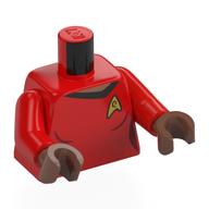 Torso, Star Fleet Uniform, Gold Badge, Medium Brown Neck print, Red Arms, Medium Brown Hands Red