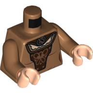 Torso Dress with Dark Brown Cape and Front Panel, Copper Badger Brooch and Design Print (Helga Hufflepuff), Medium Nougat Arms, Light Nougat Hands Mittelnougat