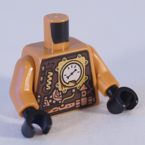 Torso Armor, Reddish Brown Plate with Gears and Gauge (Clockwork) Print (Zane), Medium Nougat Arms, Black Hands Medium Nougat