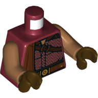 Torso Shirt, Shoulder Strap, Cap over Right Shoulder / Cape on Back Print, Medium Nougat Arms, Dark Brown Hands Dunkelrot
