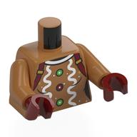 Torso, Gingerbread, White Icing, Green/Dark Red Gumdrop Buttons, Dark Red Suspenders print, Medium Nougat Arms, Dark Red Hands Mittelnougat