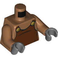 Torso Overalls, Reddish Brown with Two Yellow Buttons Print, Medium Nougat Arms, Dark Bluish Gray Hands Medium Nougat