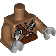 Torso Leather Shirt with Reddish Brown Overalls and Feathers and Tail Print, Medium Nougat Arms, Light Bluish Gray Hands Medium Nougat