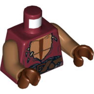 Torso Torn Tunic with Bare Chest and Dark Brown Belt Print, Medium Nougat Arms, Reddish Brown Hands Dark Red