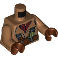 Torso Jacket with Reddish Brown Straps and Belt, and Dark Red Undershirt Print, Medium Nougat Hands, Reddish Brown Hands Mittelnougat
