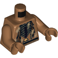Torso Bare Chest with Beaded Necklace and Feathers and Dirt Patches Print, Medium Nougat Arms and Hands Mittelnougat