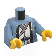 Torso, Open Robe, Dark Blue Trim, Light Bluish Grey Laces, White Robe, Light Bluish Grey Trim print, Sand Blue Arms, Yellow Hands Sand Blue