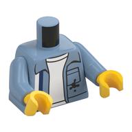 Torso, Open Jacket, Black Stain, White/Dark Blue Stripe, White Shirt print, Sand Blue Arms, Yellow Hands Sandblau