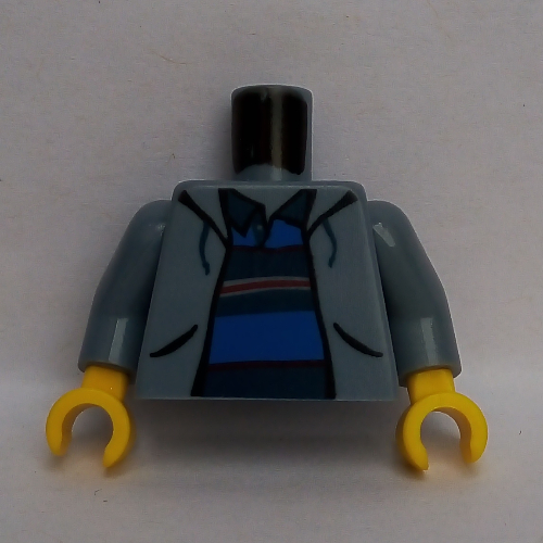 Torso Jacket Open over Polo Shirt with Horizontal Stripes Print (Spider-Man), Sand Blue Arms, Yellow Hands Sandblau