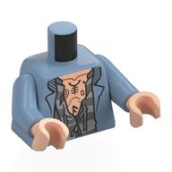 Torso, Coat, Dark Bluish Grey/Light Bluish Grey Striped Open Shirt, Light Nougat Chest, Tattoos Sand Blue Arms, Light Nougat Hands Sand Blue