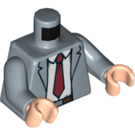 Torso Suit Jacket with White Shirt, Red Tie and Belt Print, Sand Blue Arms, Light Nougat Hands Sand Blue