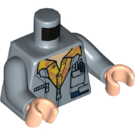 Torso Jacket, Yellow Hawaiian Shirt, Pockets, Zippers, Pens Print, Sand Blue Arms, Light Nougat Hands Sand Blue