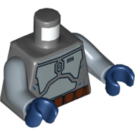 Torso Armor Plates Metallic Silver Print, Sand Blue Arms, Dark Blue Hands Dark Bluish Gray