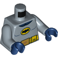 Torso Batman Logo in Yellow Oval with Yellow Utility Belt and Gold Buckle Print (60's Batman), Sand Blue Arms, Dark Blue Hands Sandblau