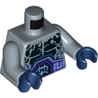 Torso Chest with Black Cracks, Dark Bluish Gray Scales, Dark Purple and Light Blue Belt Print, Sand Blue Arms, Dark Blue Hands Sandblau