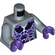 Torso Black and Dark Purple Rocks and White and Blue Lightning Effect Print, Sand Blue Arms, Dark Purple Hands Sand Blue