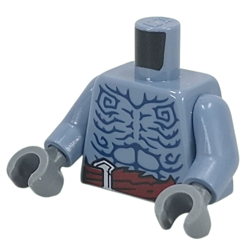 Torso, Dark Blue Patterns, Dark Red Belt print, Sand Blue Arms, Dark Bluish Gray Hands Sand Blue