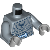 Torso Armor, Stone with Dark Blue Falcon in Pentagonal Shield and White Lightning Print, Sand Blue Arms, Light Bluish Gray Hands Sandblau