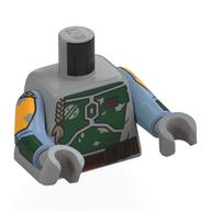 Torso Armor, Dark Green Panels, Dark Brown Belt, Braids print (Boba Fett), Sand Blue Arms with Dark Green Panels Print, Light Bluish Gray Hands Light Bluish Gray