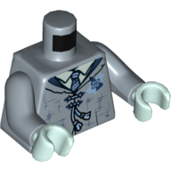 Torso Robe, Dark Blue Tattered, Laces, Tie, Hogwarts Crest Print, Sand Blue Arms, Light Aqua Hands Sand Blue