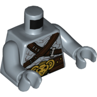 Torso, Rock Pattern, Dark Brown Straps, Belt, Gold Skull Belt Buckle print, Sand Blue Arms, Sand Blue Hands Sandblau