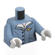 Torso, Air Hostess Uniform, White Shirt, Gold Insignias print, Sand Blue Arms, White Hands Sand Blue