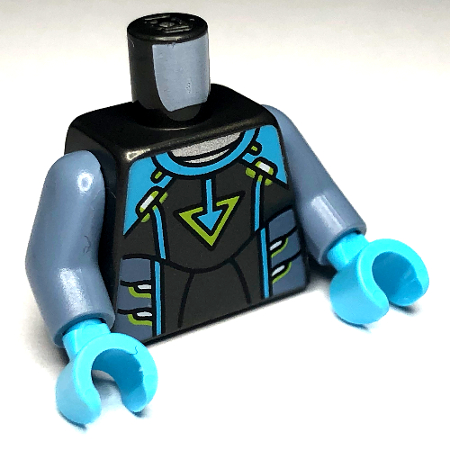 Torso Jumpsuit, Medium Azure Markings, Pearl Titanium Panels, Lime Triangle Print, Sand Blue Arms, Dark Blue Hands Pearl Titanium