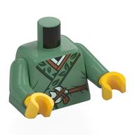 Torso, Robe, Dark Green Trim, Leaves, Medium Nougat Belt with Buckle print, Sand Green Arms, Yellow Hands Sand Green