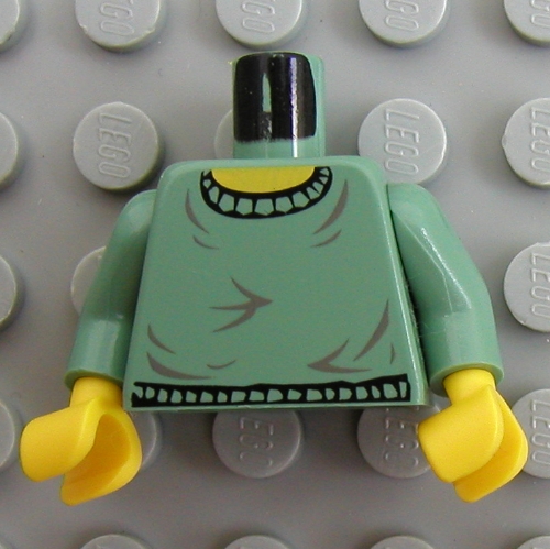 Torso Crew Neck Sweater Print, Sand Green Arms, Yellow Hands Sandgrün