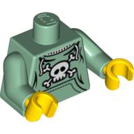 Torso Hoodie with Pockets and Skull and Crossbones Print, Sand Green Arms, Yellow Hands Sand Green