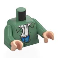 Torso Tunic, Blue and Dark Azure Shirt, White Scarf print, Sand Green Arms, Light Nougat Hands Sand Green