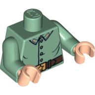 Torso Shirt Uniform with Four Buttons and Gold Buckle with Star Print, Sand Green Arms, Light Nougat Hands Sand Green