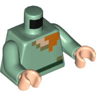 Torso Pixelated Shirt with Orange, Olive Green, Light Nougat Squares, and Dark Green Belt Print, Sand Green Arms, Light Nougat Hands Sand Green