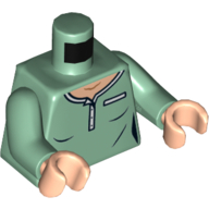 Torso Shirt with Pocket, White Collar, and Light Nougat Neck Print, Sand Green Arms, Light Nougat Hands Sandgrün