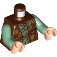 Torso Robe Clasped, with Orante Gold Design over Sand Green Tunic Print, Sand Green Arms, Light Nougat Hands Rotbraun