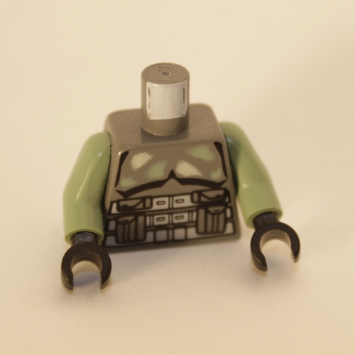 Torso Armor Pouches, White and Sand Green Patches Print (Kashyyyk Trooper), Sand Green Arms, Black Hands Dunkelblaugrau