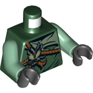 Torso Robe with Cross Ropes with Dragon Head Print, Sand Green Arms, Black Hands Dark Green